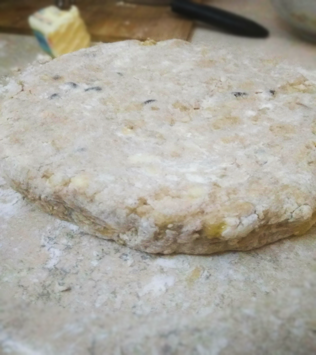 raw banana nut scone formed into a round disc