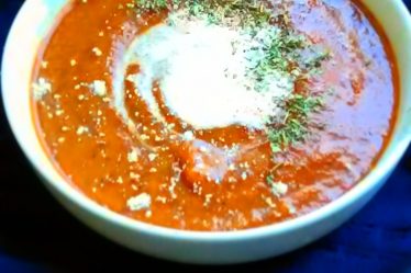 bowl of Roasted Red Pepper, Tomato, and Carrot Bisque