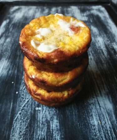 3 corn muffins stacked on top of each other