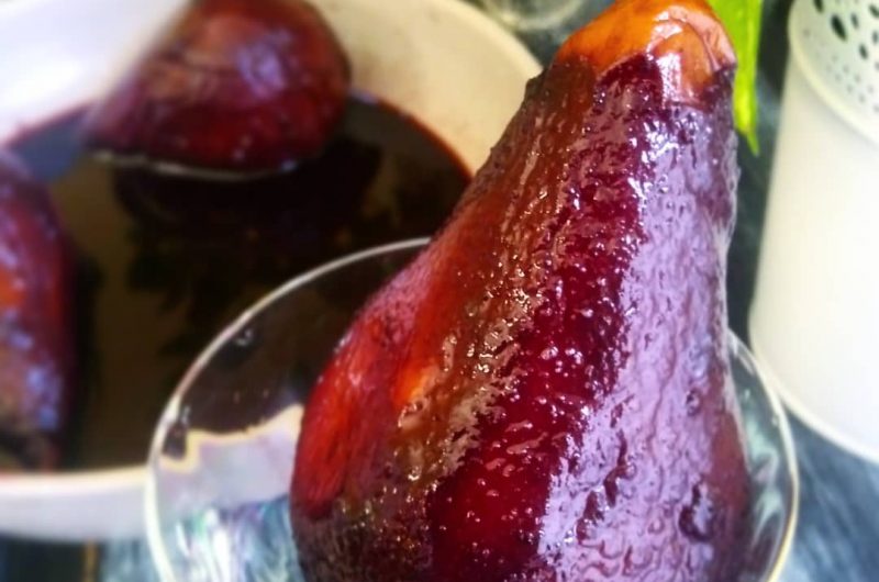Red Wine and Espresso Poached Pear