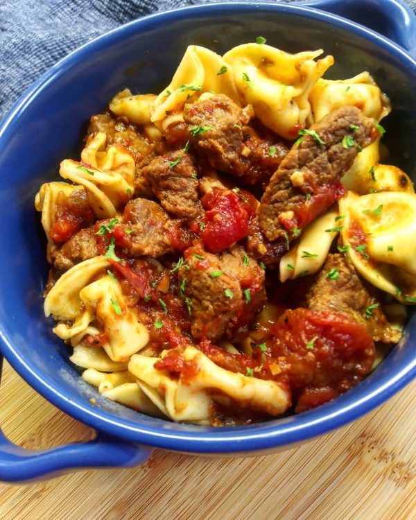 OnePot Rustic Beef Tortellini Stew Ladle and Grain