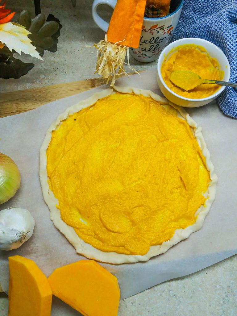 pie crust with butternut squash sauce.
