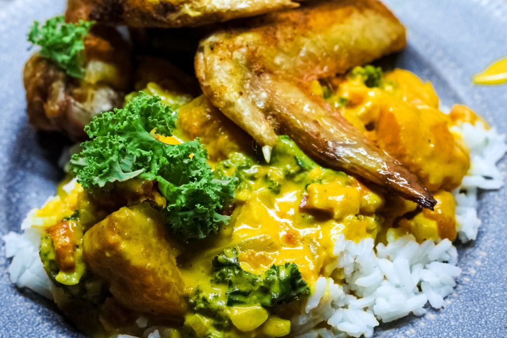 chicken wings and squash curry