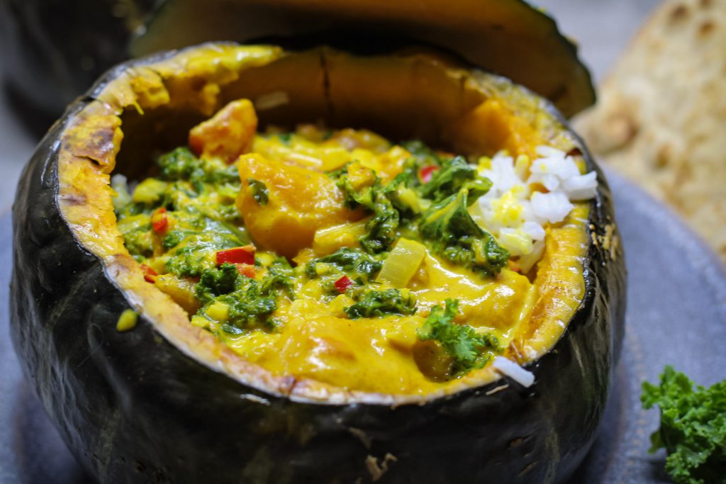 buttercup squash curry in a whole squash